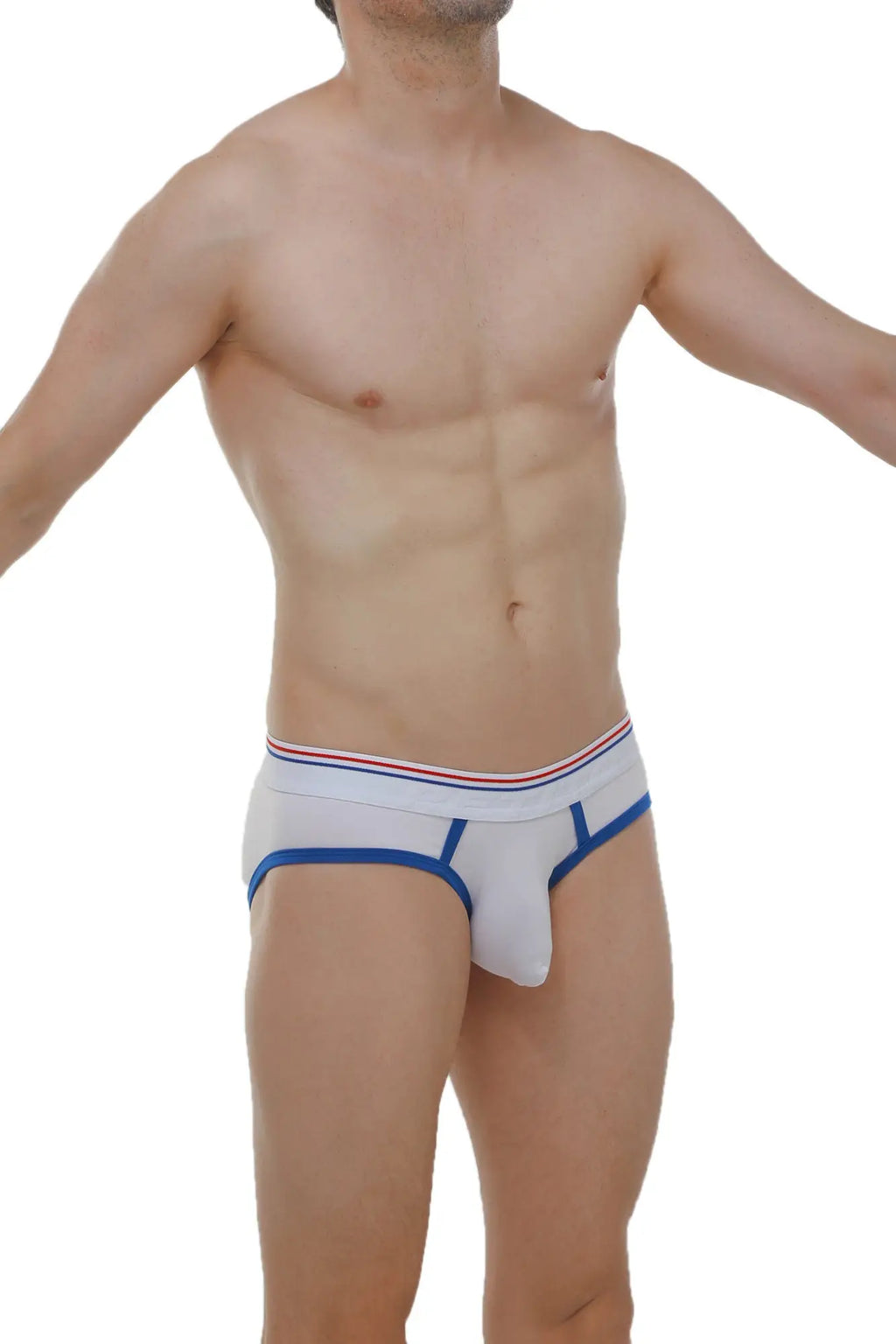 White briefs andrew white with blue trim and red white and blue striped waistband for everyday comfort