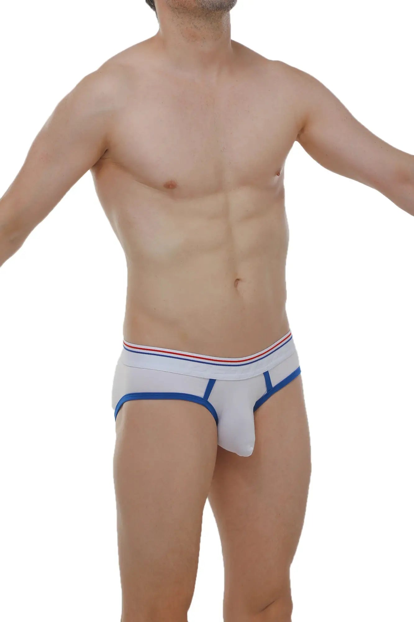 White briefs andrew white with blue trim and red white and blue striped waistband for everyday comfort