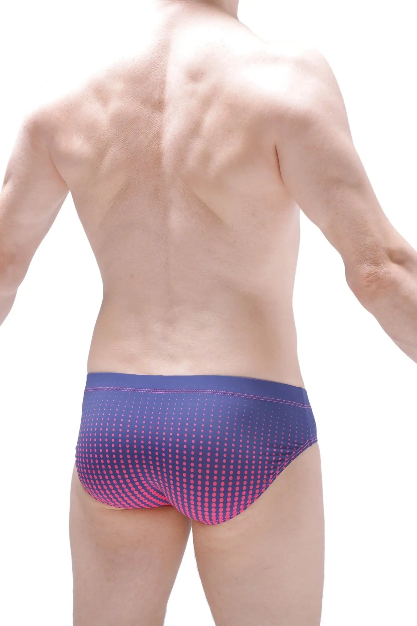 Brief ansan ascou pink swim trunks featuring a purple and pink gradient dot pattern for stylish beachwear