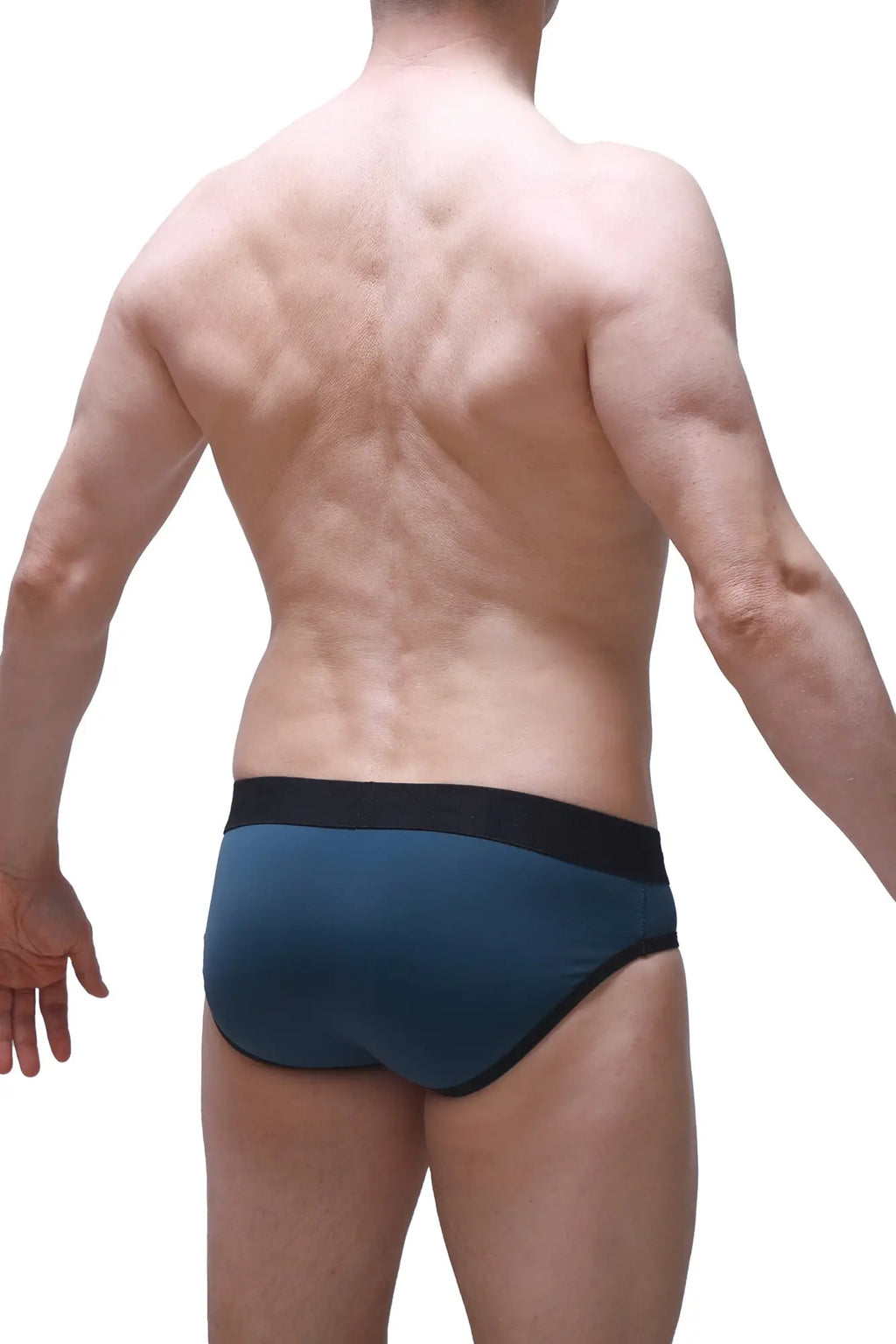Dark teal briefs with a contrasting black waistband in Prussian blue color perfect for everyday comfort and style