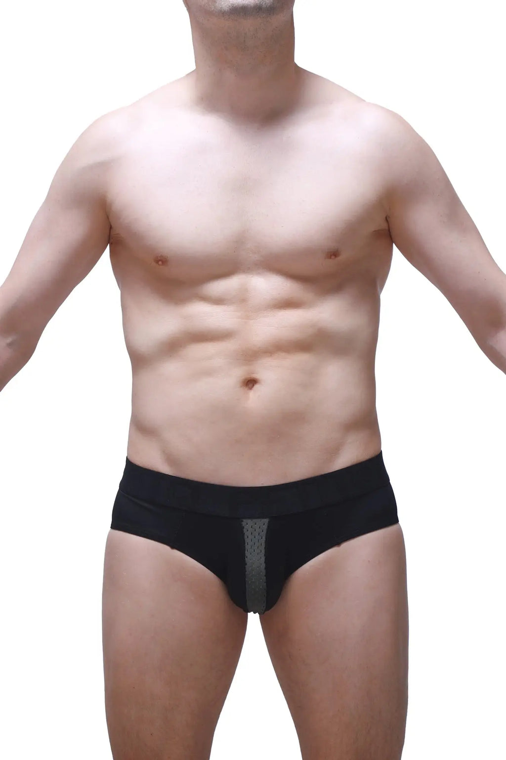 Black briefs brief barie bee green with a gray mesh panel on the front for breathable comfort