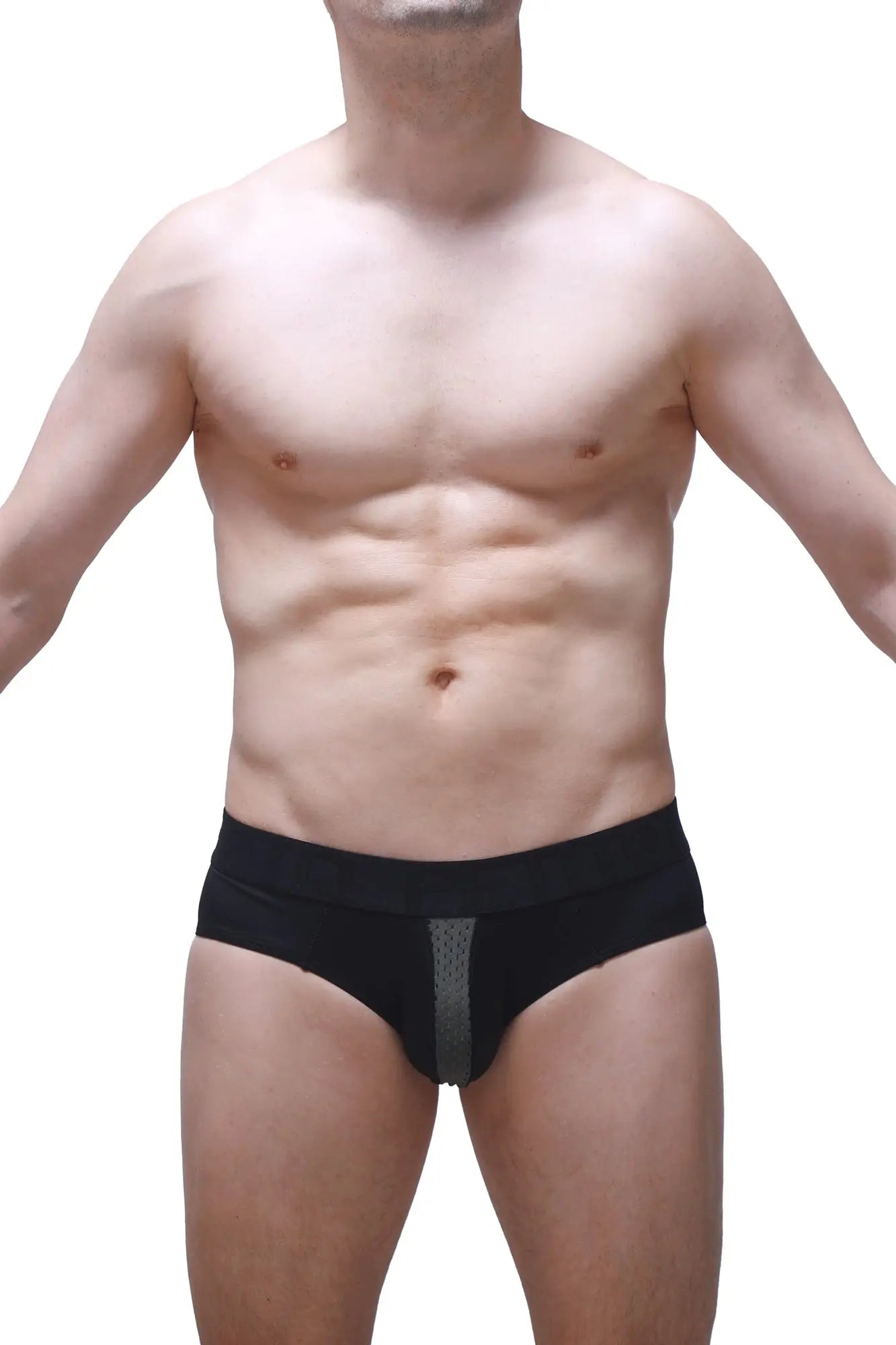 Black briefs brief barie bee green with a gray mesh panel on the front for breathable comfort
