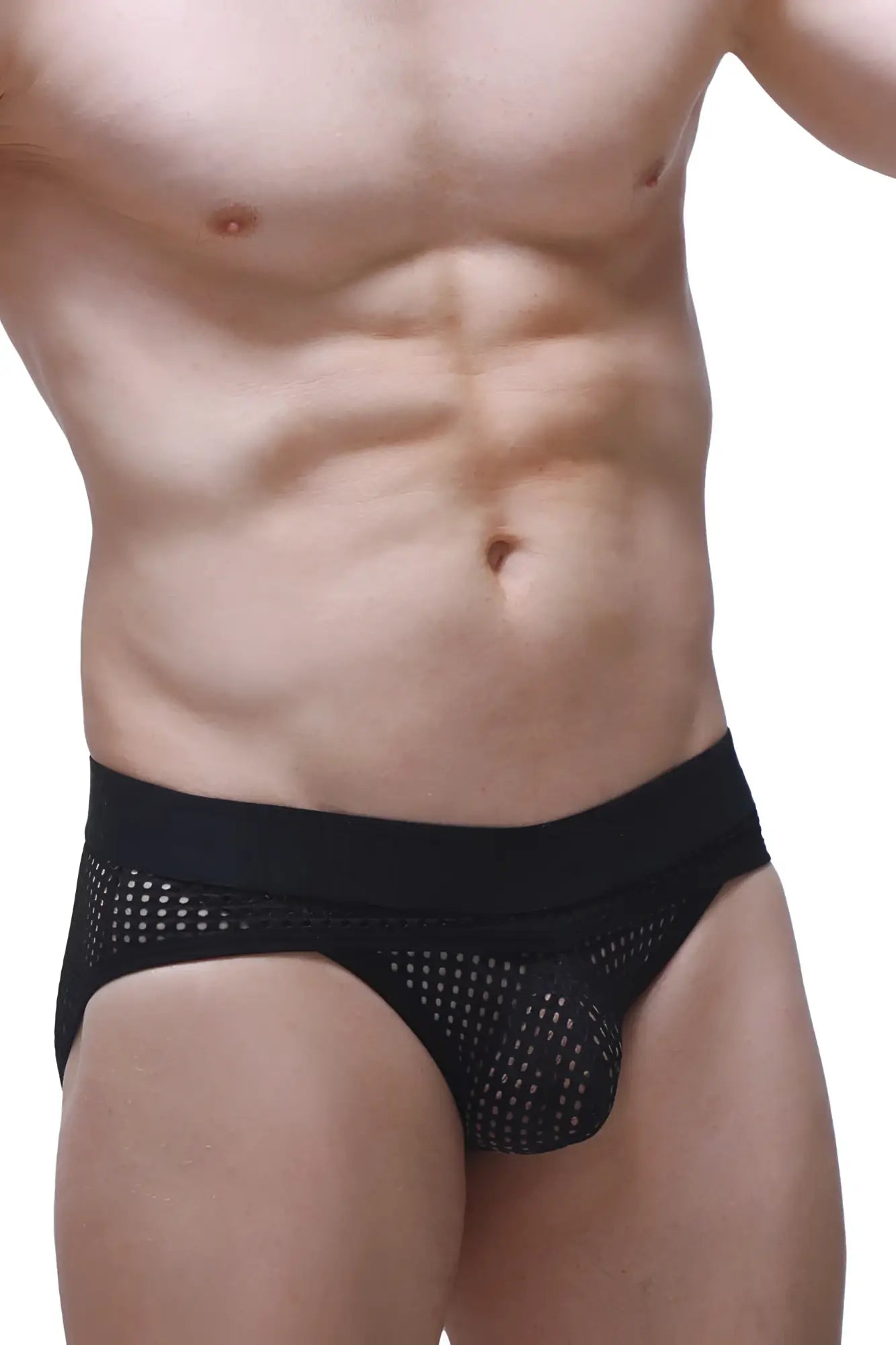Black mesh briefs bessey durtol with solid waistband featuring breathable see-through fabric design