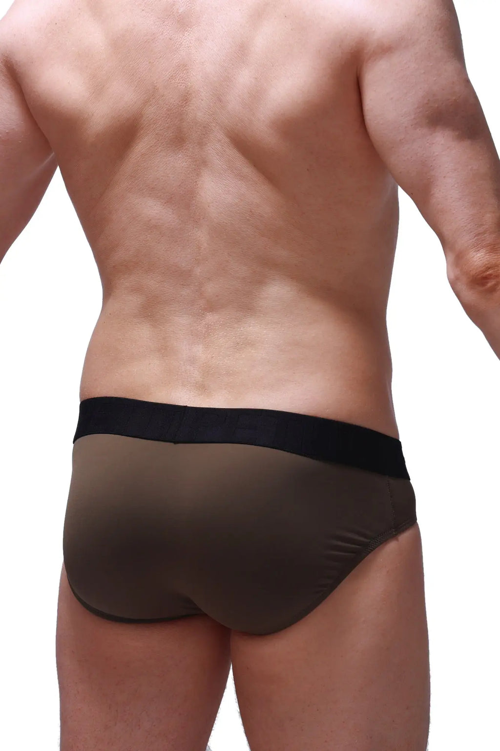 Brown briefs with black elastic waistband from brief bozas olive featuring comfortable stretch fabric