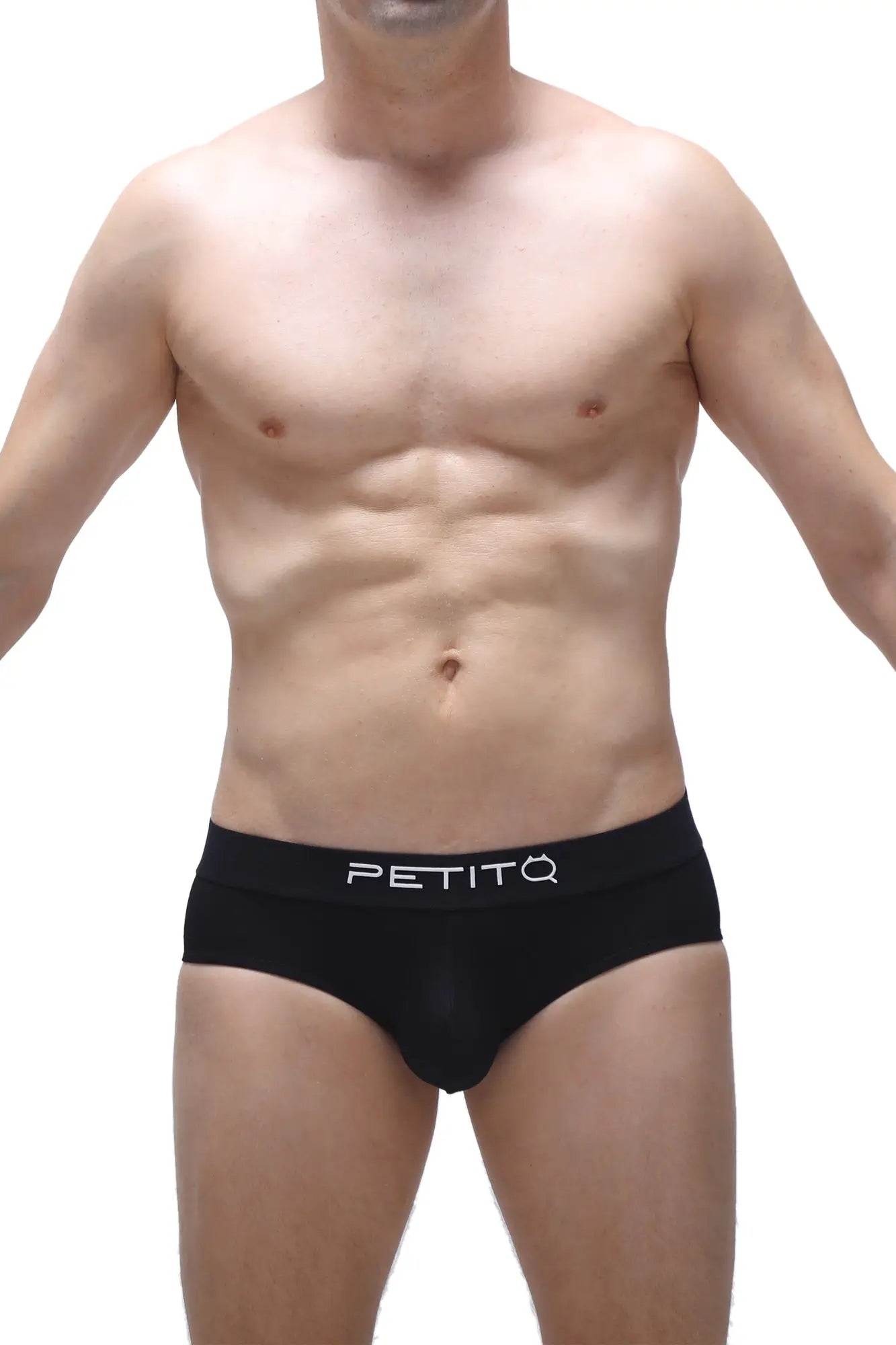 Black petitq modal briefs cernin with sleek form fitting design and subtle white branding on the waistband