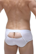White brief cernin modal men’s briefs showing back with distinctive cutout design and form fitting modal fabric