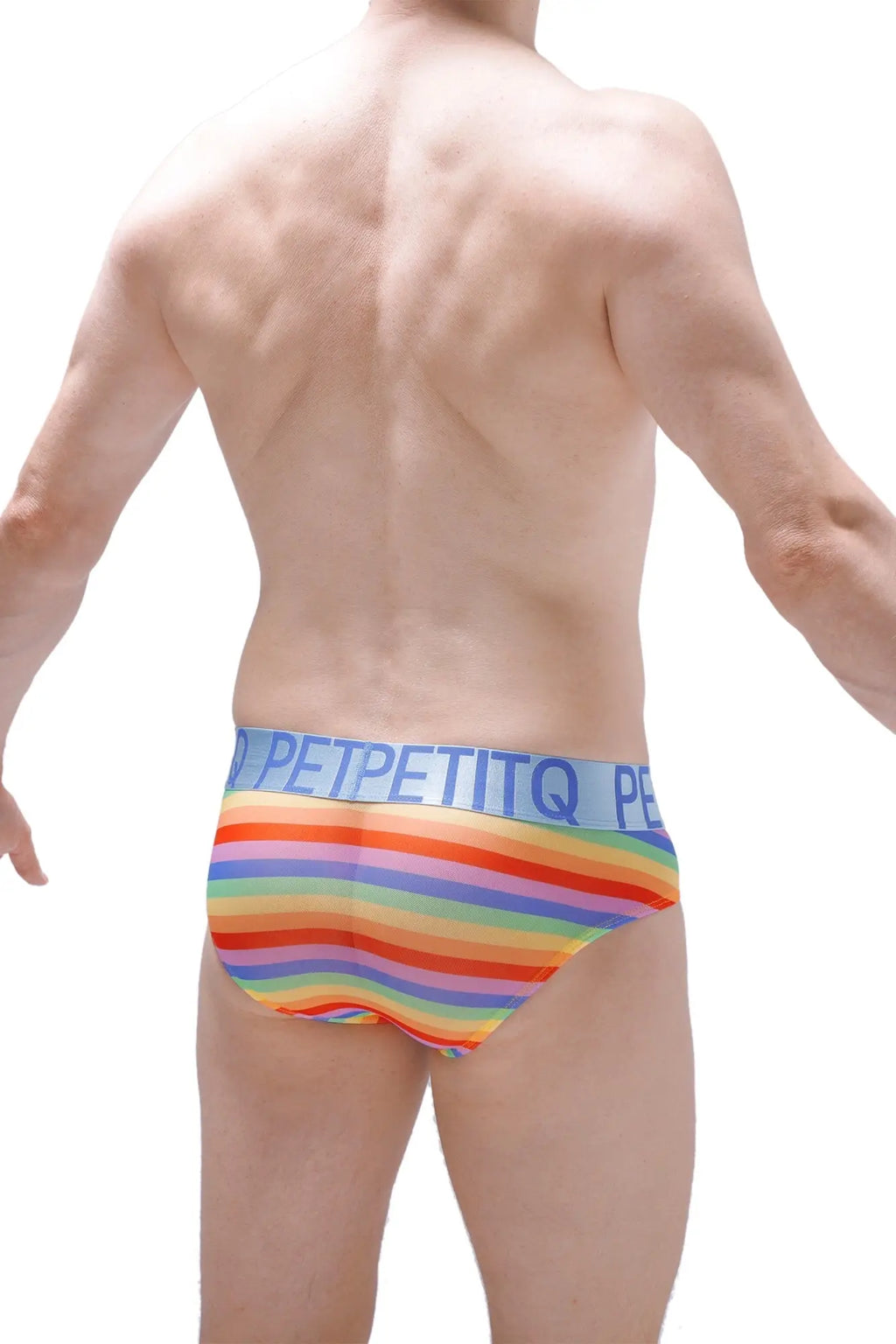 Brief chill net rainbow men’s briefs with rainbow stripes and a light blue petpetitq waistband for comfortable wear
