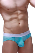 Brief dome marbre green turquoise mesh briefs with white elastic waistband featuring embossed lettering