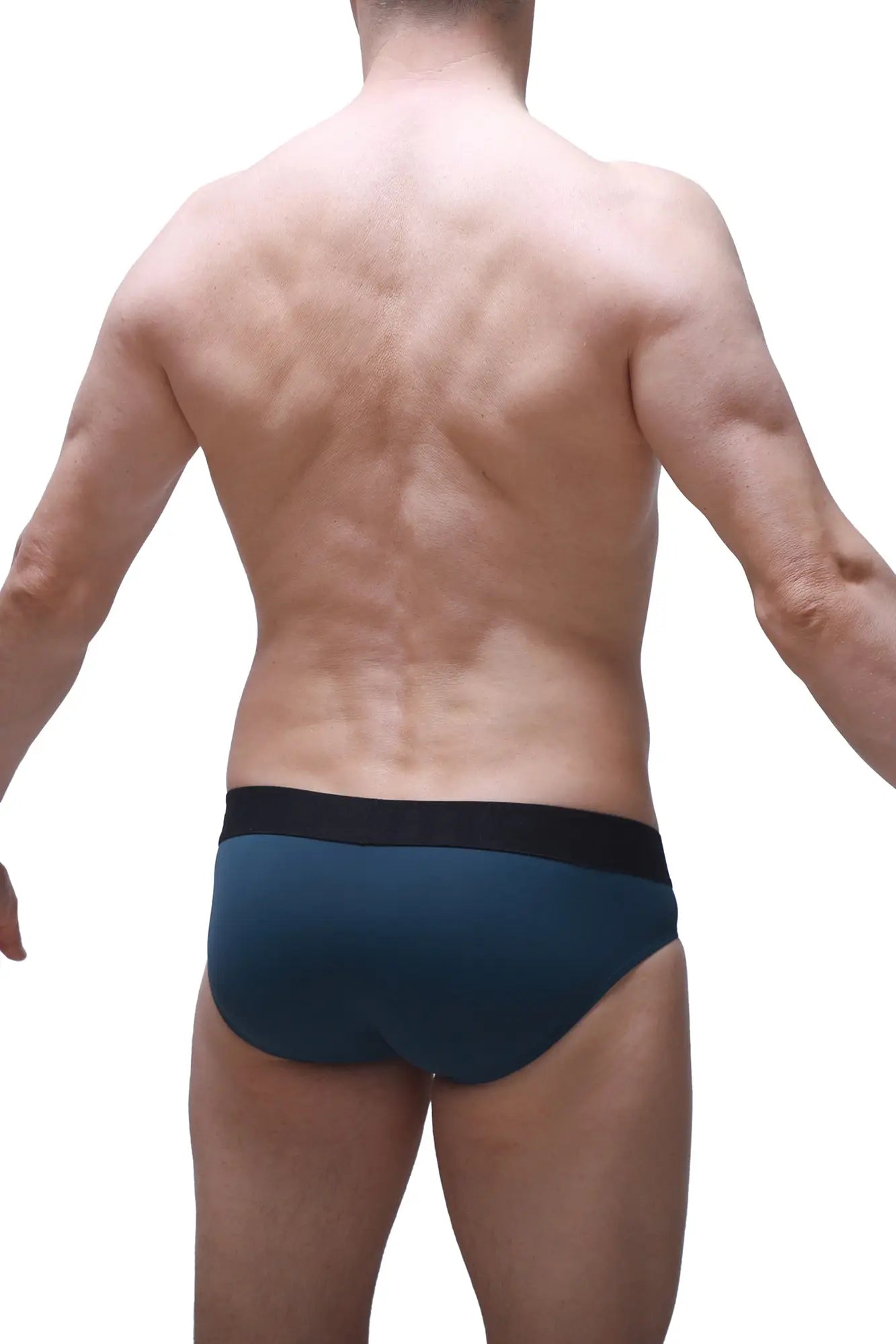 Dark teal briefs with black elastic waistband in prussian blue color offering comfortable fit and durable material