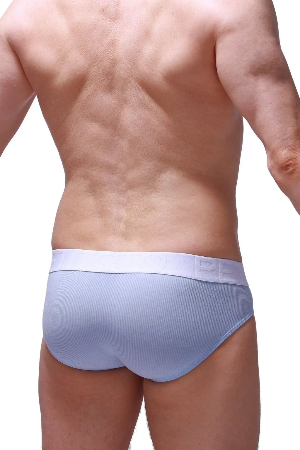 Light blue ribbed cotton briefs with a white elastic waistband and subtle logo brief dome rib sky blue