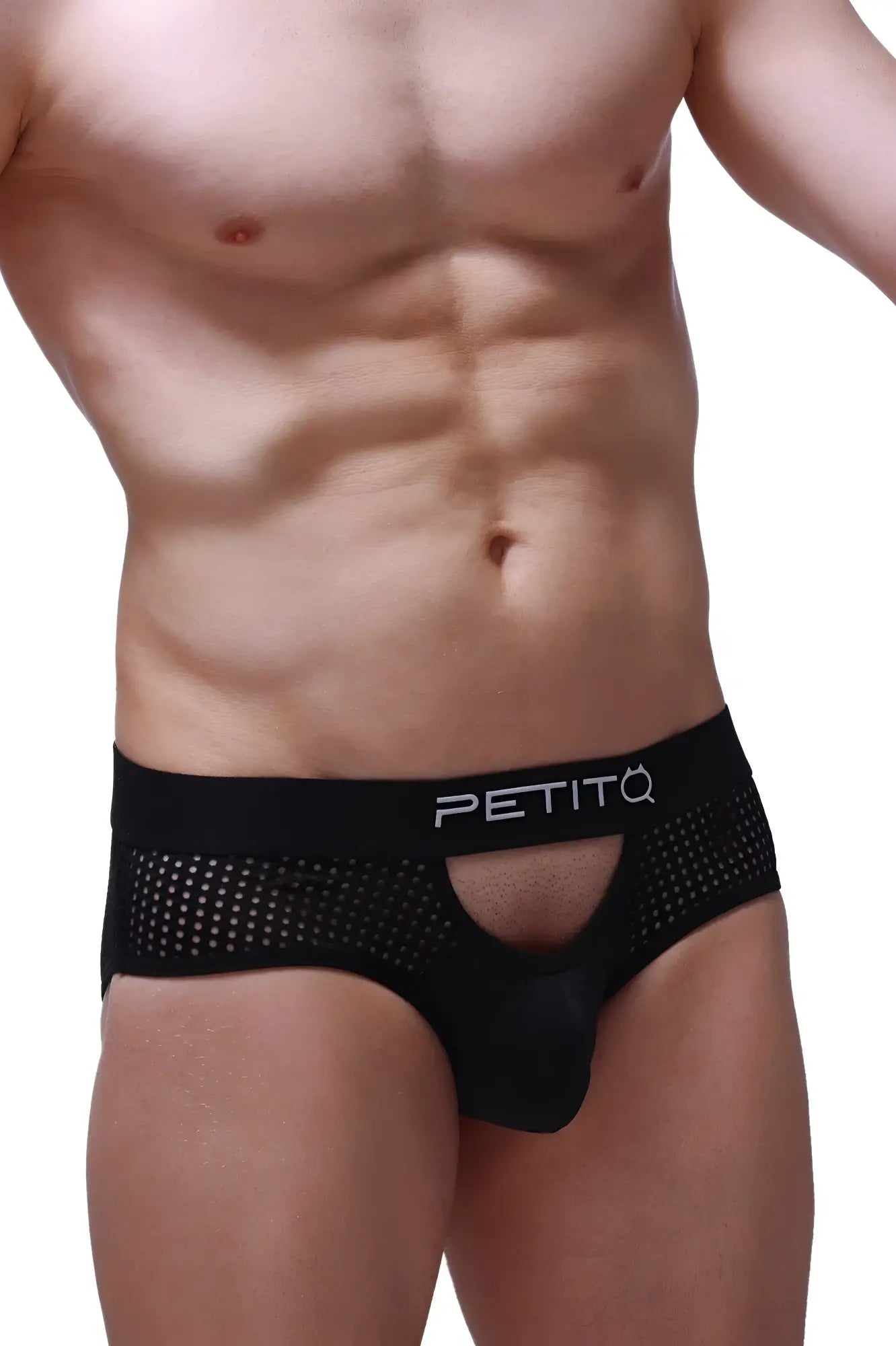 Black mesh briefs brief ethel durtol black with central cutout and petitq logo on waistband
