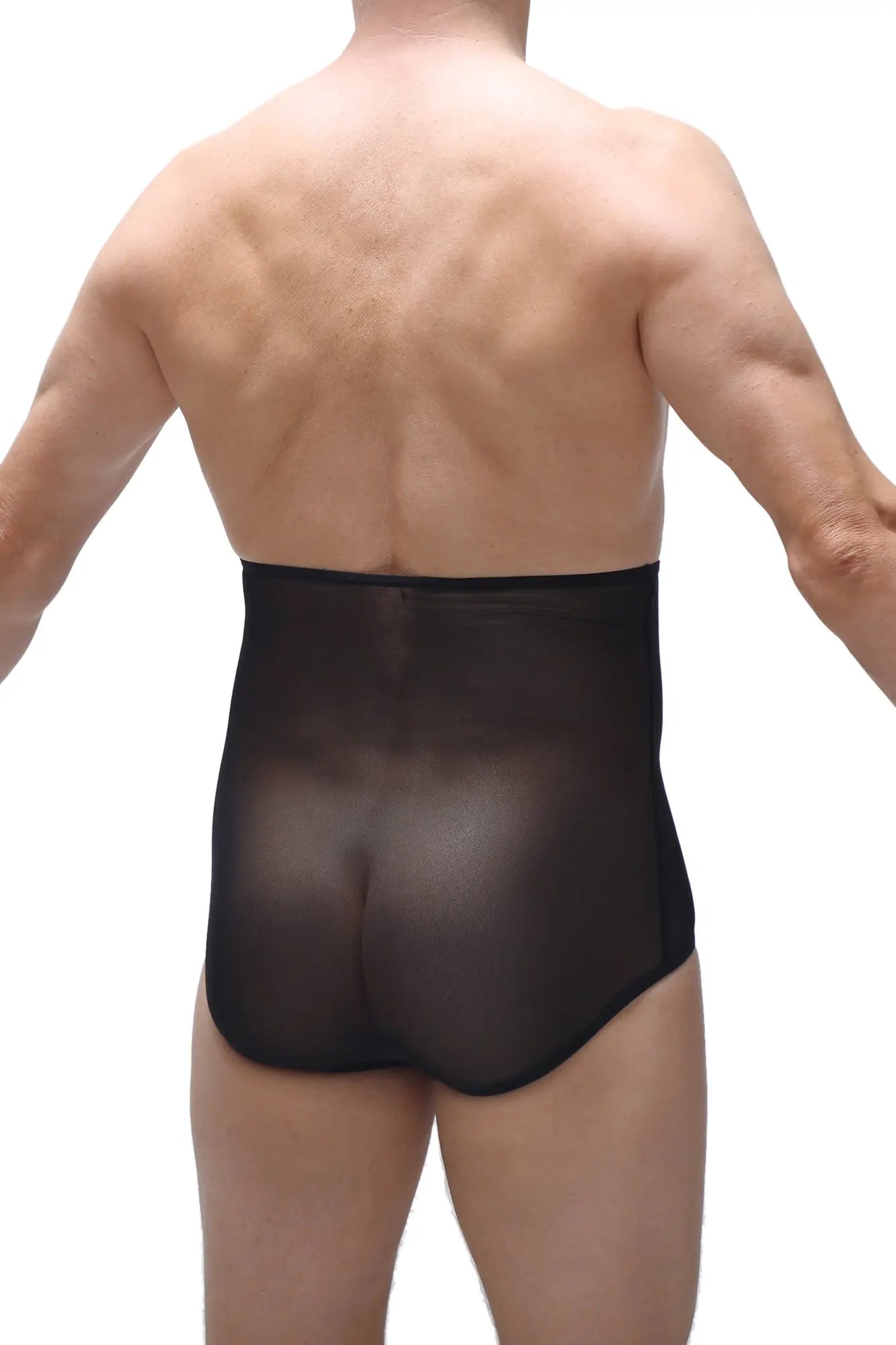 Black sheer mesh briefs overview showing delicate net fabric and breathable design for comfortable wear