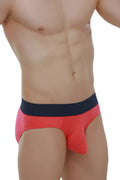 Bright coral-red brief hang modal fuchsia briefs with contrasting navy blue waistband made of soft modal fabric