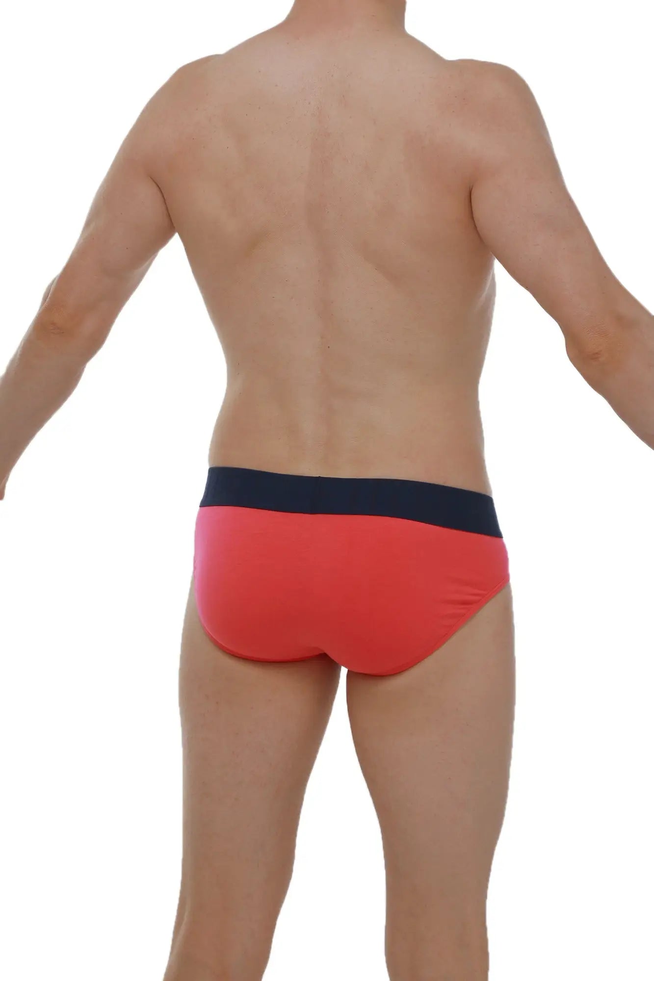 Red briefs with navy blue waistband made from soft modal fabric in fuchsia for comfortable everyday wear