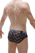 Brief jans lace black briefs in black lace with contrasting black elastic waistband featuring white lettering