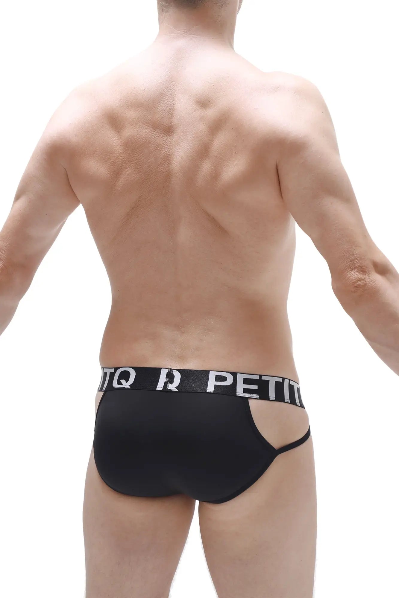 Brief mano black mens briefs in black with a white logo band showing tq r petit text for comfortable wear