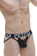 Black petitq brand briefs brief mano black featuring a wide waistband with white lettering and crisscross straps