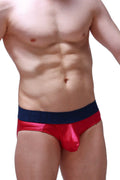 Brief matraux framboise red metallic briefs with navy blue waistband in a shiny fabric for stylish comfort