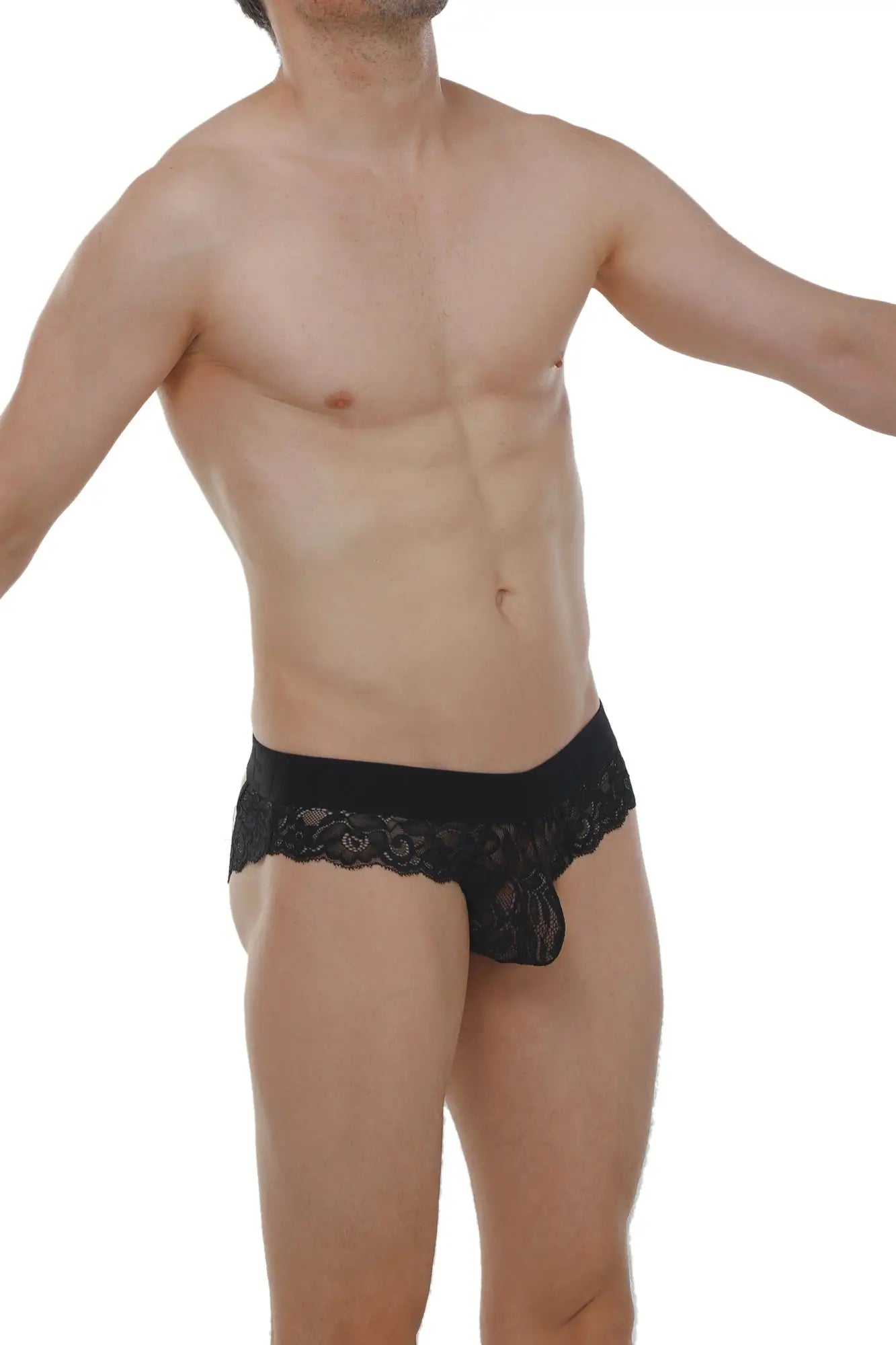 Brief miers lace black mens briefs with black lace trim and sheer patterned front panel