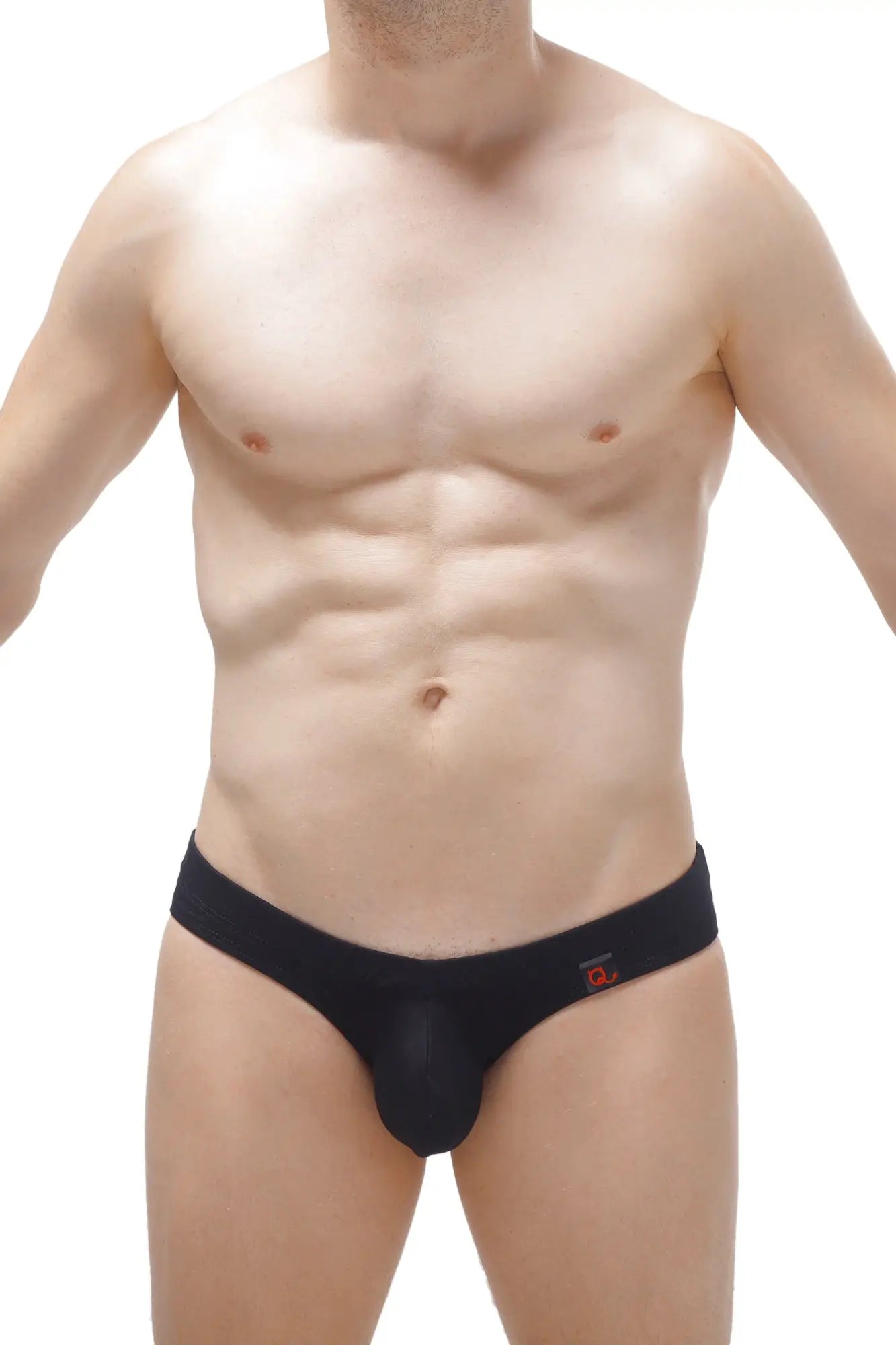 Black men’s briefs brief nieul black with subtle orange logo on waistband in soft breathable fabric
