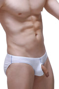 White briefs with blue stitching detail in cotton fabric from the Brief Open Miarel White collection front view