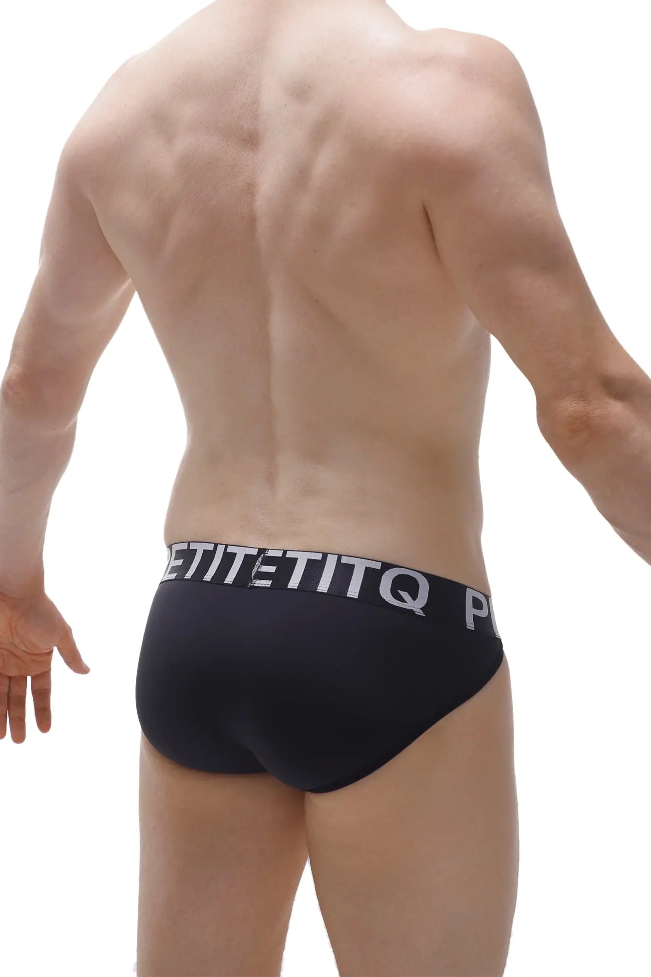 Black men’s briefs passa black with a white petitetiq logo band made from soft breathable fabric for comfortable wear