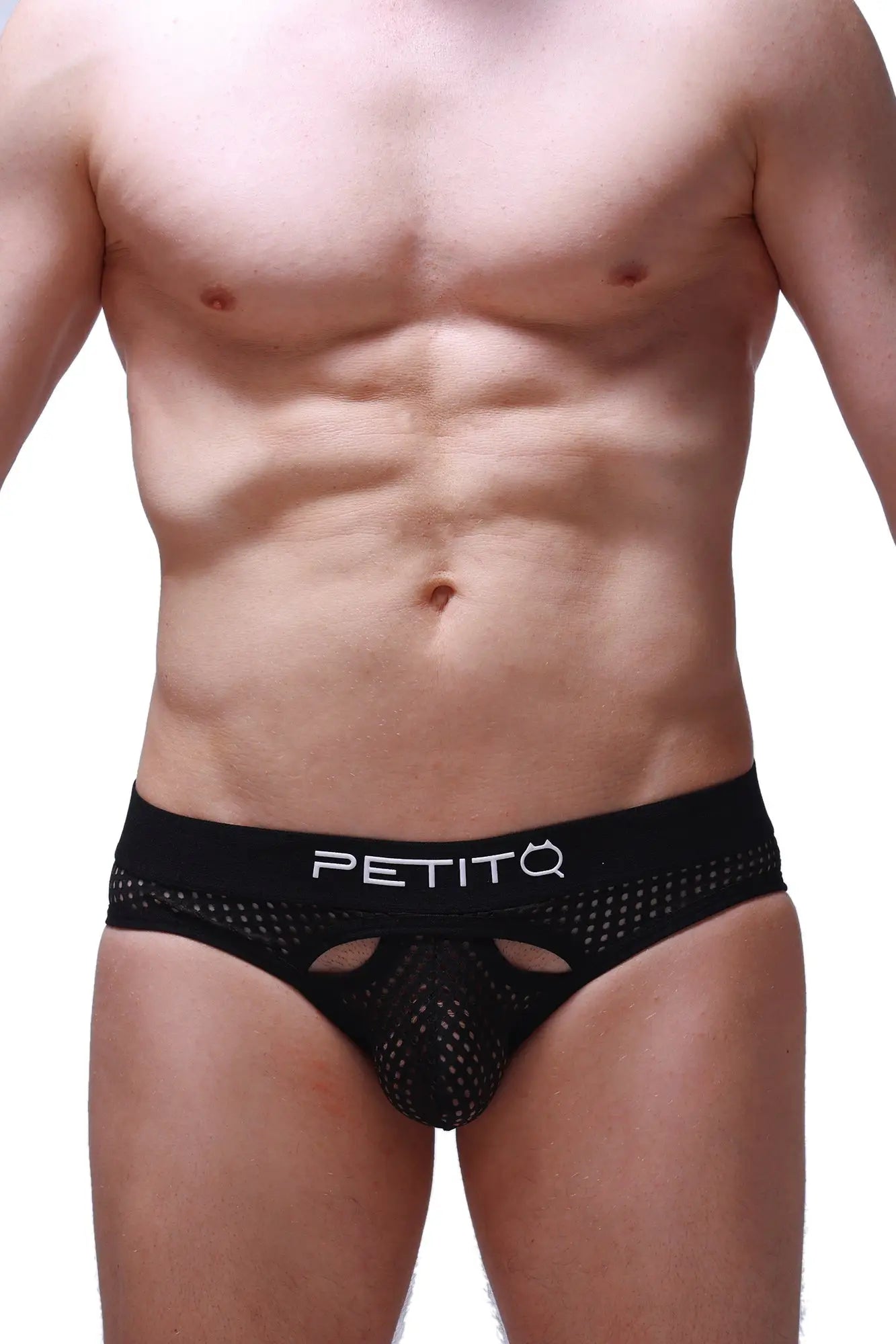 Black mesh briefs pluven durtol with white petitq logo waistband offering breathable comfort