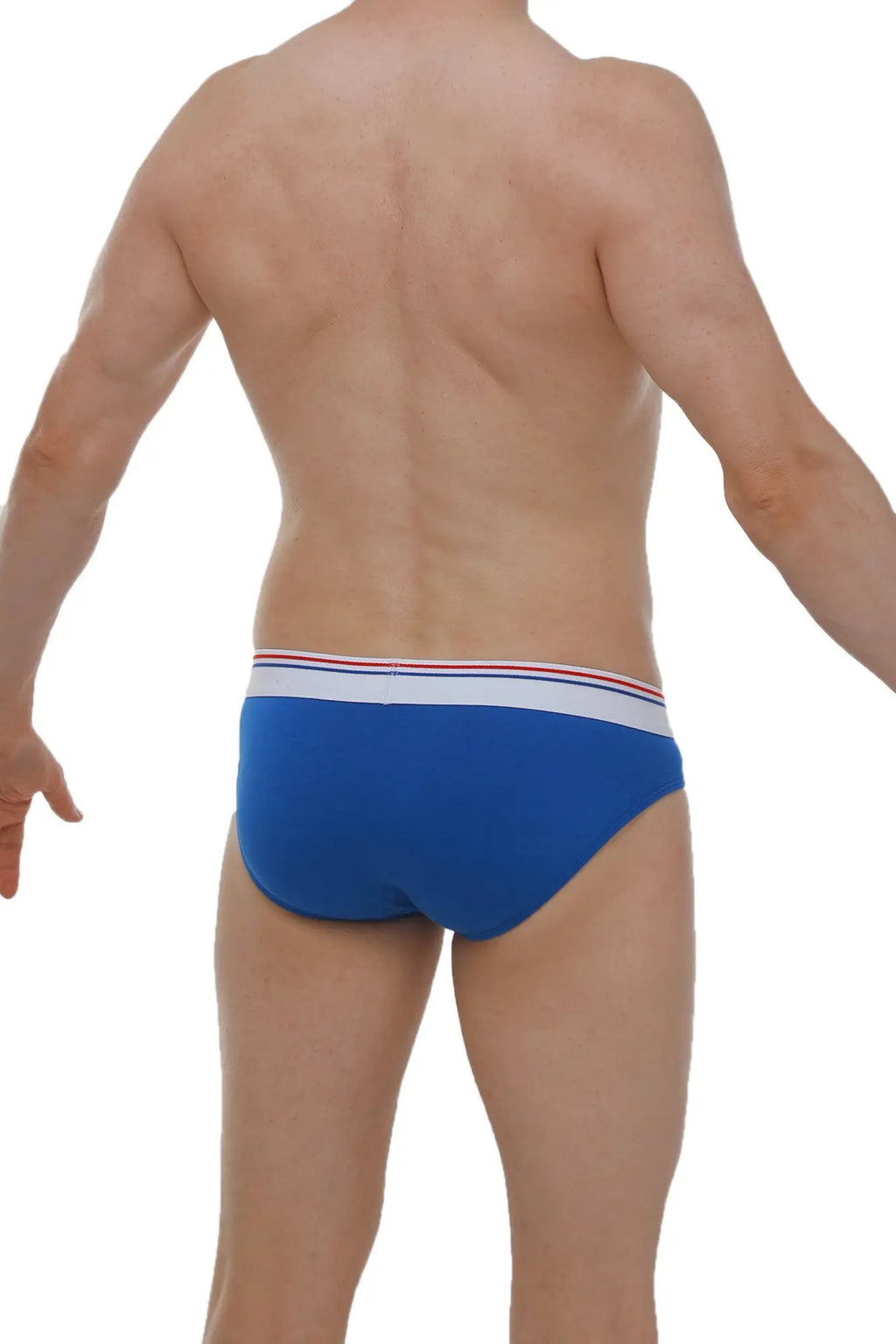 Brief protruder modal blue briefs in blue with a white waistband featuring thin red and blue stripes