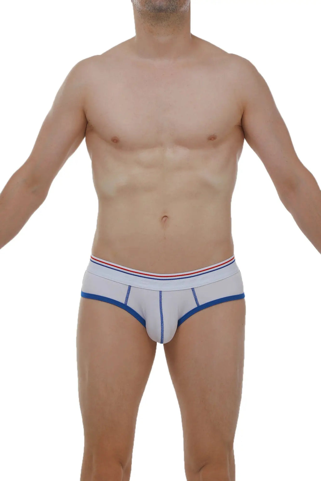 Brief retro modal white light gray briefs with blue trim and red white blue striped waistband for comfortable wear