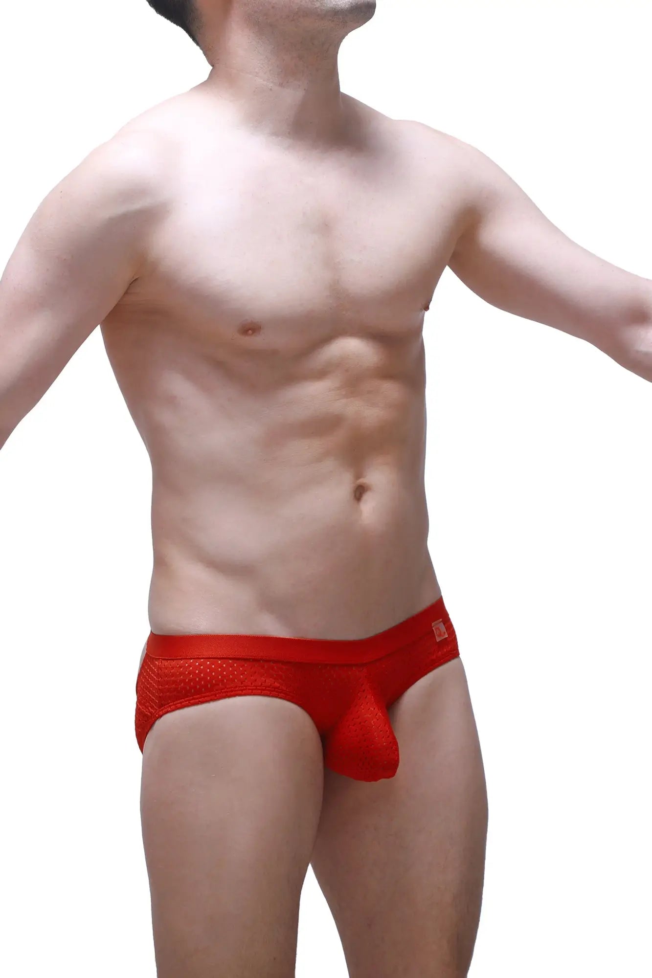 Brief scaux bee red mesh briefs with solid red pouch and waistband for breathable comfort and bold style