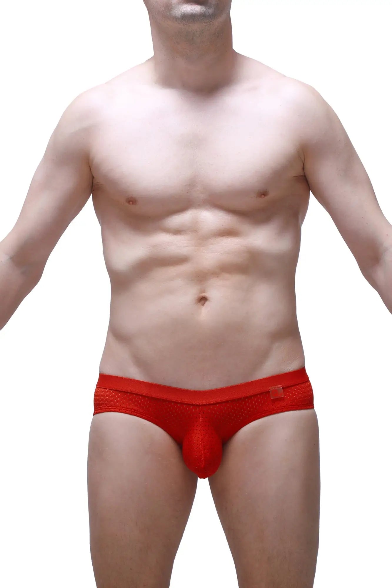 Red textured briefs with a snug fit and elastic waistband from brief scaux bee red collection