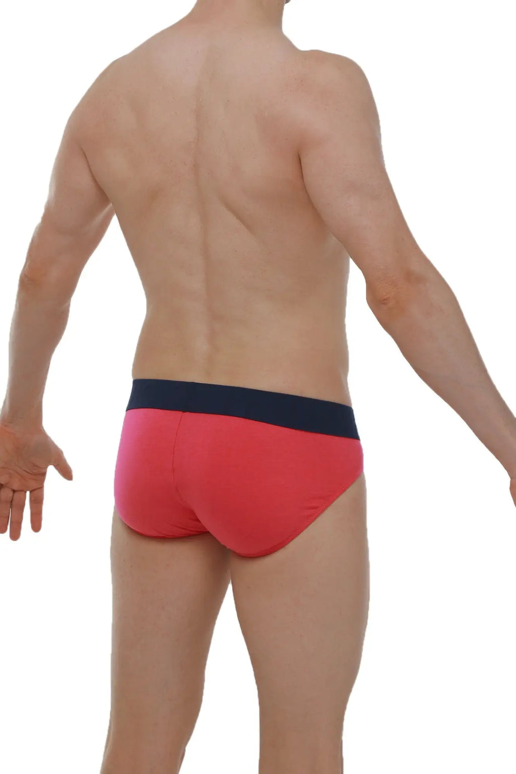 Red briefs with navy blue waistband made of taik modal fabric in fuchsia color for comfortable everyday wear