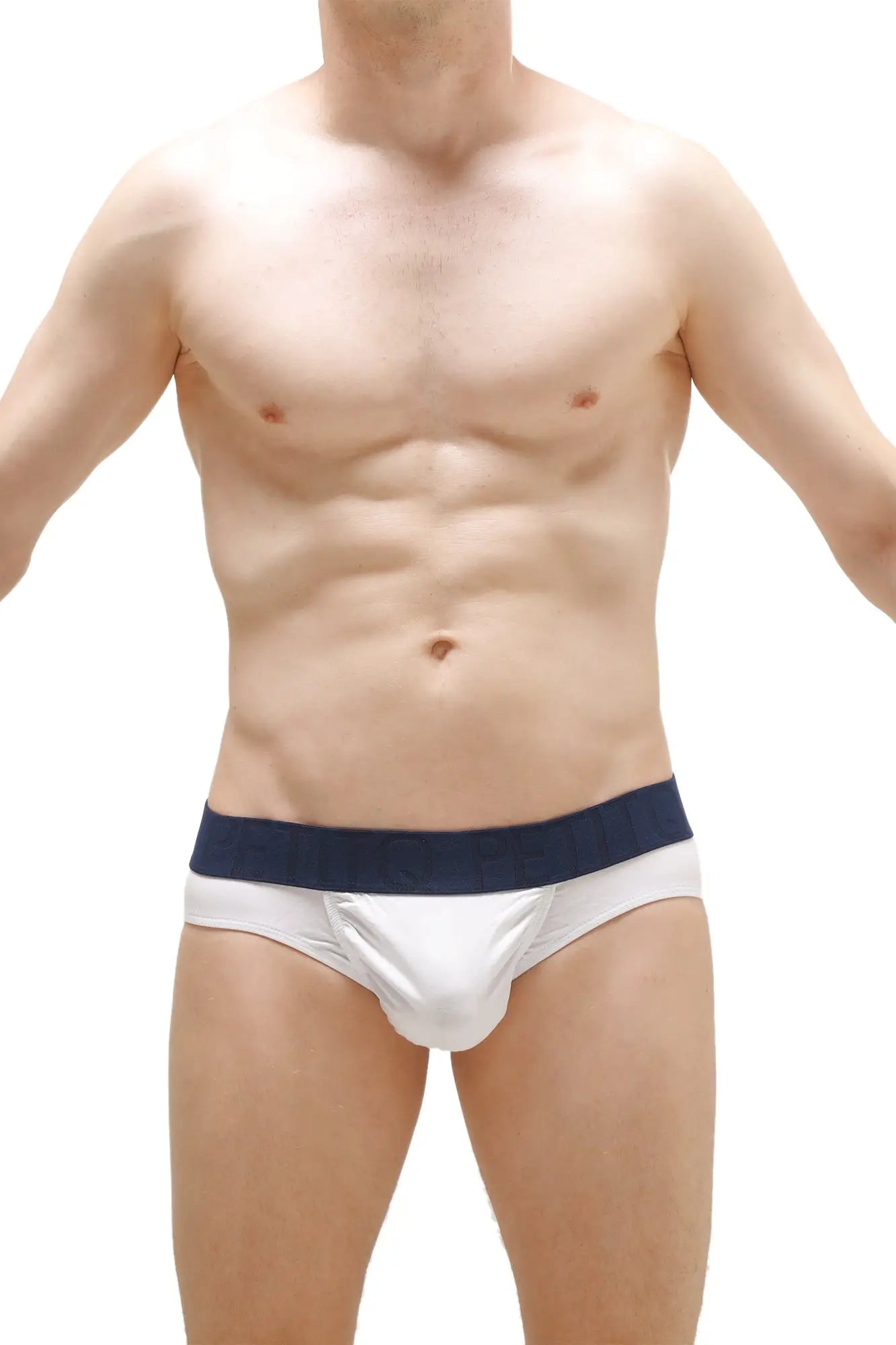 White briefs with navy blue waistband made from taik modal for comfortable everyday wear