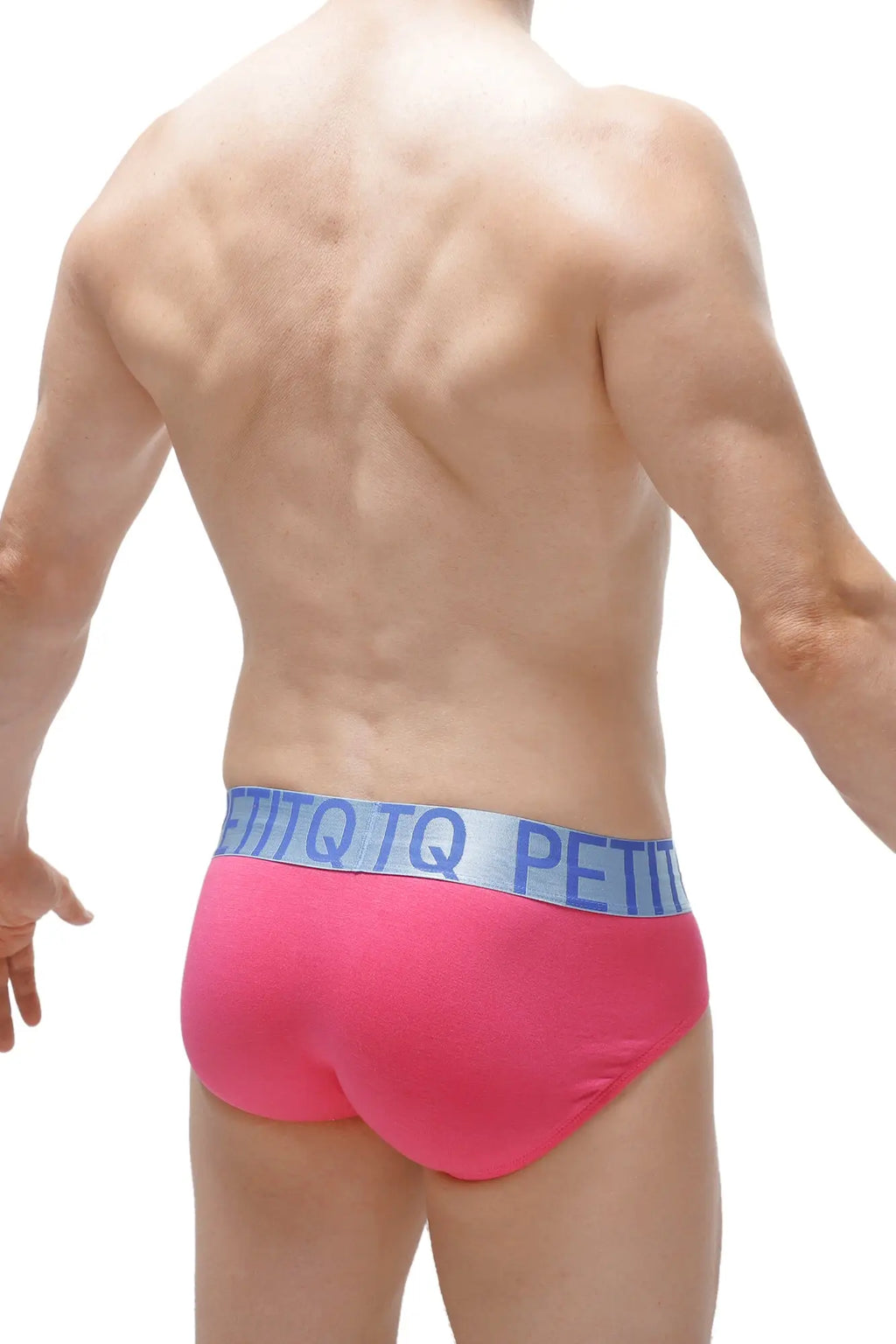 Brief x-cross modal fuchsia bright pink briefs with light blue elastic waistband featuring petitq logo pattern