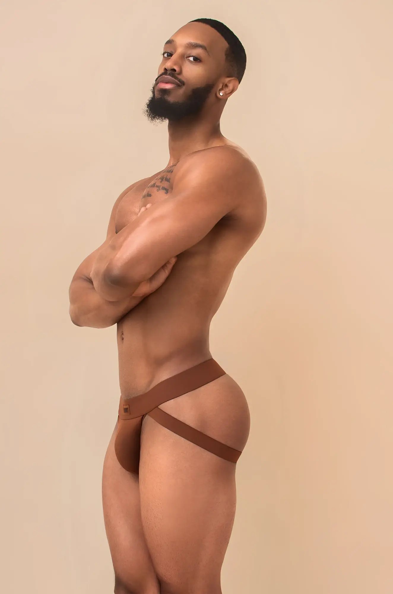 Brown sugar jockstrap brown leather style briefs with minimalist design for comfortable support