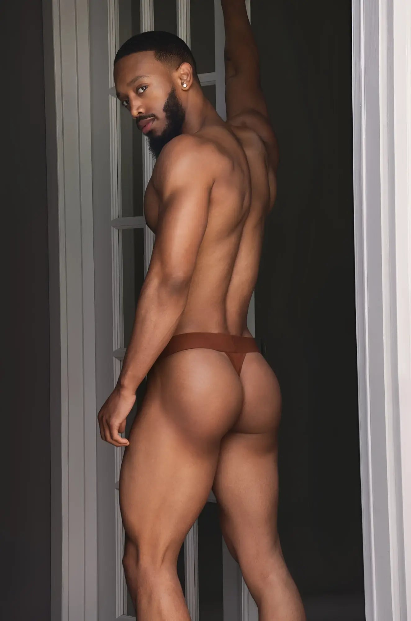 Brown sugar thong brown thong underwear made of soft fabric shown from the front for everyday wear