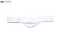 White bulge enhancer with elastic waistband subtle ribbed texture and small matching fabric flap at center
