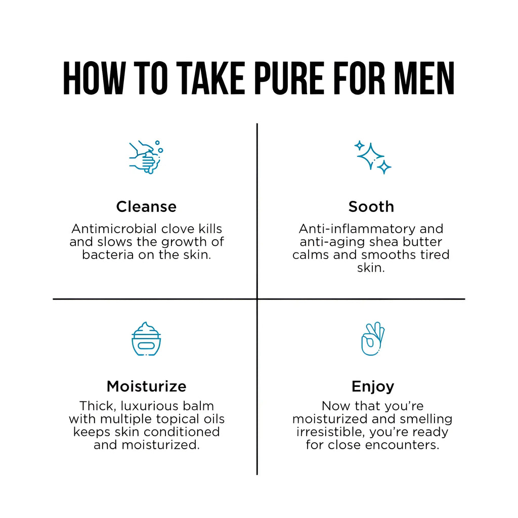 A bumbalm guide for men detailing skincare steps cleanse soothe moisturize and enjoy for healthy skin care