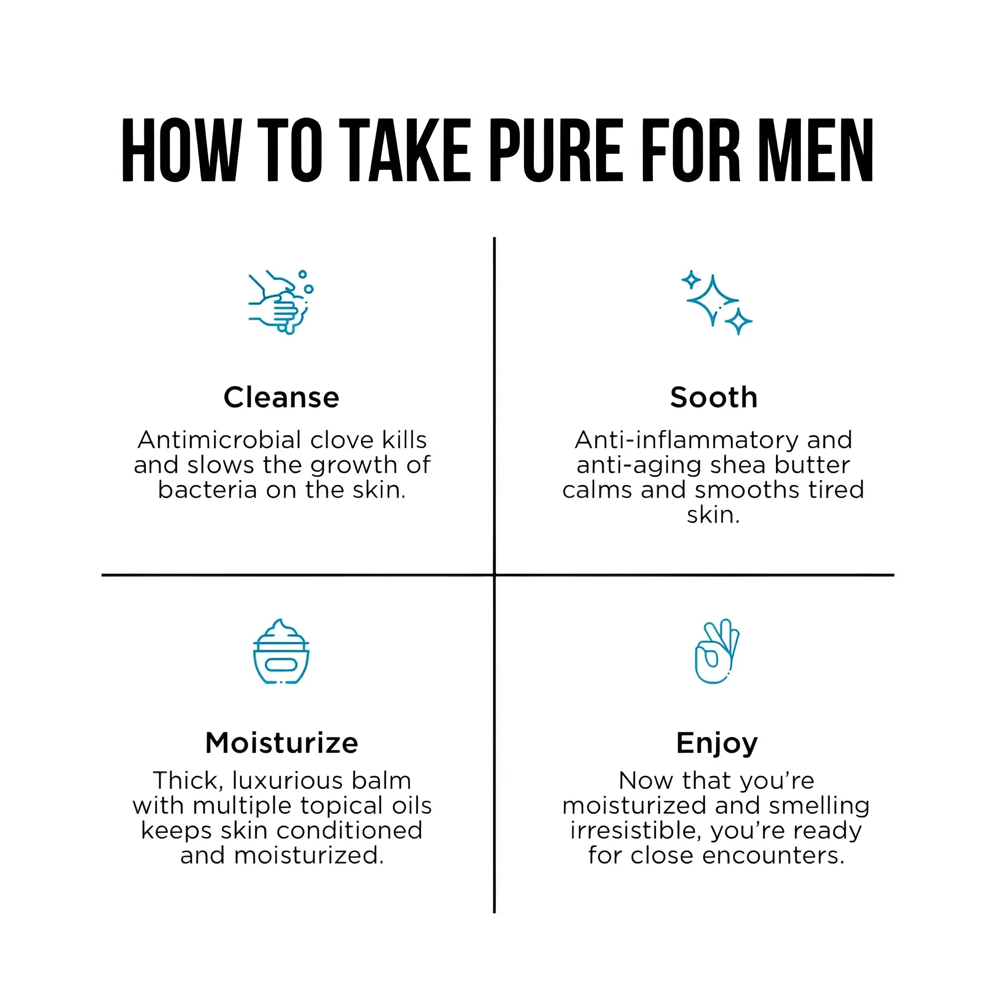 A bumbalm guide for men detailing skincare steps cleanse soothe moisturize and enjoy for healthy skin care