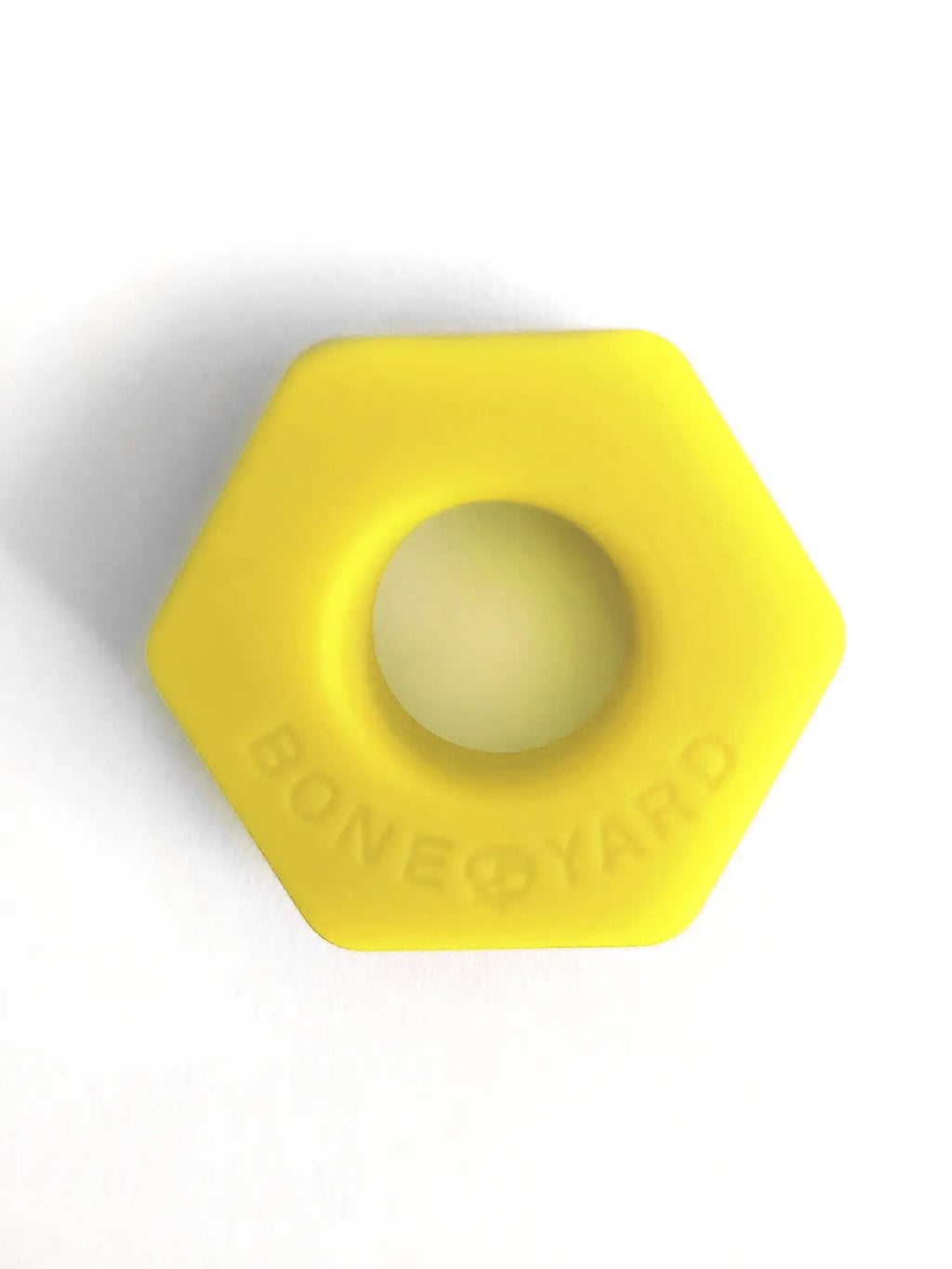 Bright yellow hexagonal silicone ring bust a nut with bone yard embossed on its surface