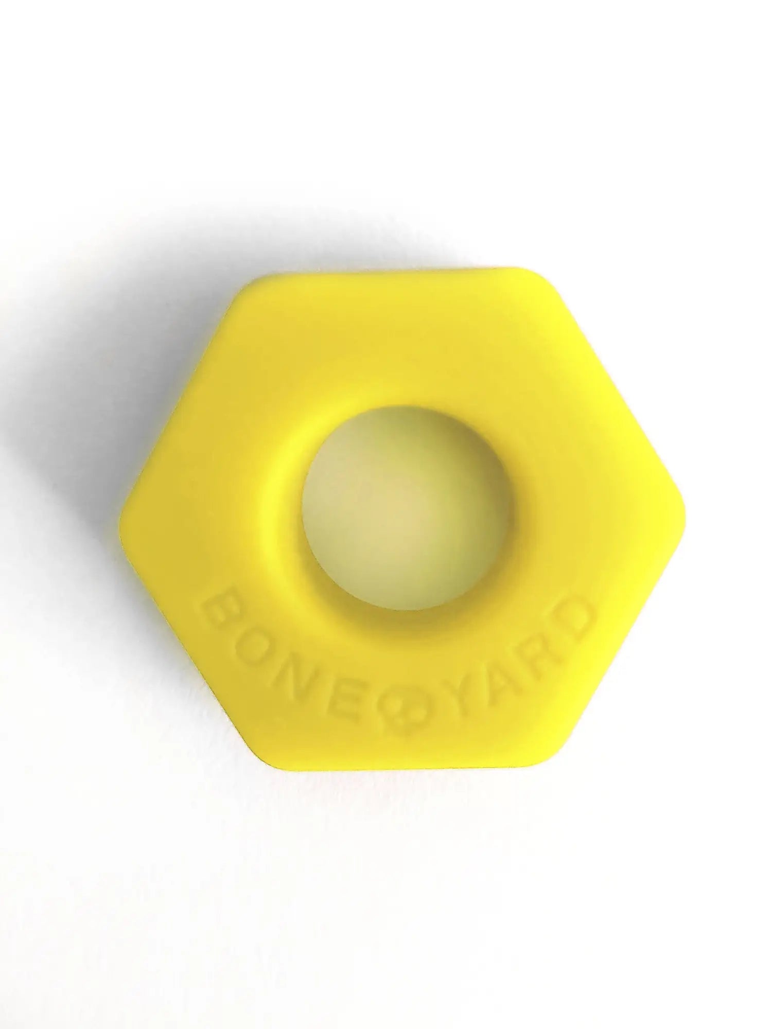 Bright yellow hexagonal silicone ring bust a nut with bone yard embossed on its surface