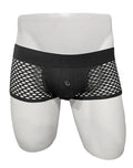 Black mesh briefs with solid waistband and front button closure from button fly fishnet trunk collection