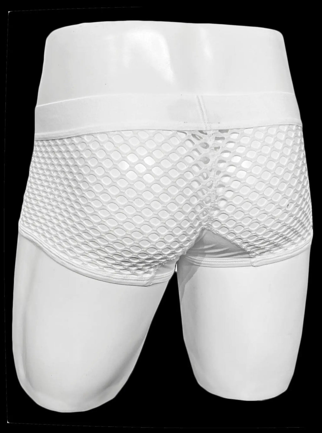 White mesh button fly fishnet trunk briefs with smooth elastic waistband for comfortable wear