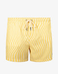 Byron swim short in dolce yellow featuring yellow and white wavy-striped fabric with a drawstring waistband