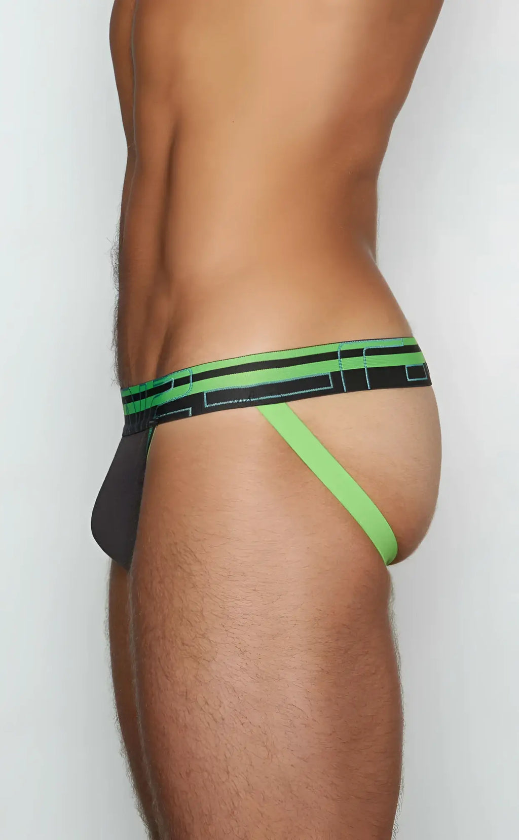 Black and neon green patterned athletic briefs with geometric design from c-in2 jockstrap 3226-080