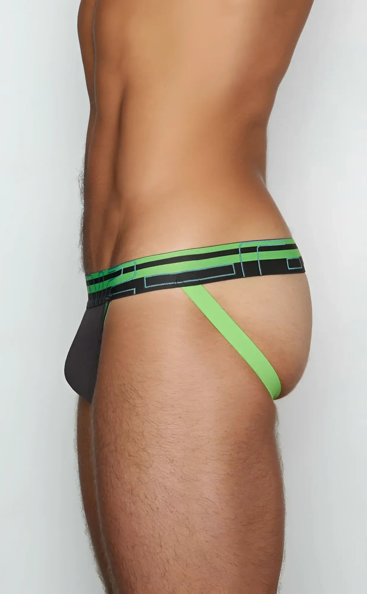 Black and neon green patterned athletic briefs with geometric design from c-in2 jockstrap 3226-080