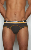 Black men’s briefs c-in2 brief 3313-068 with bold yellow and white grip logo waistband for comfortable support