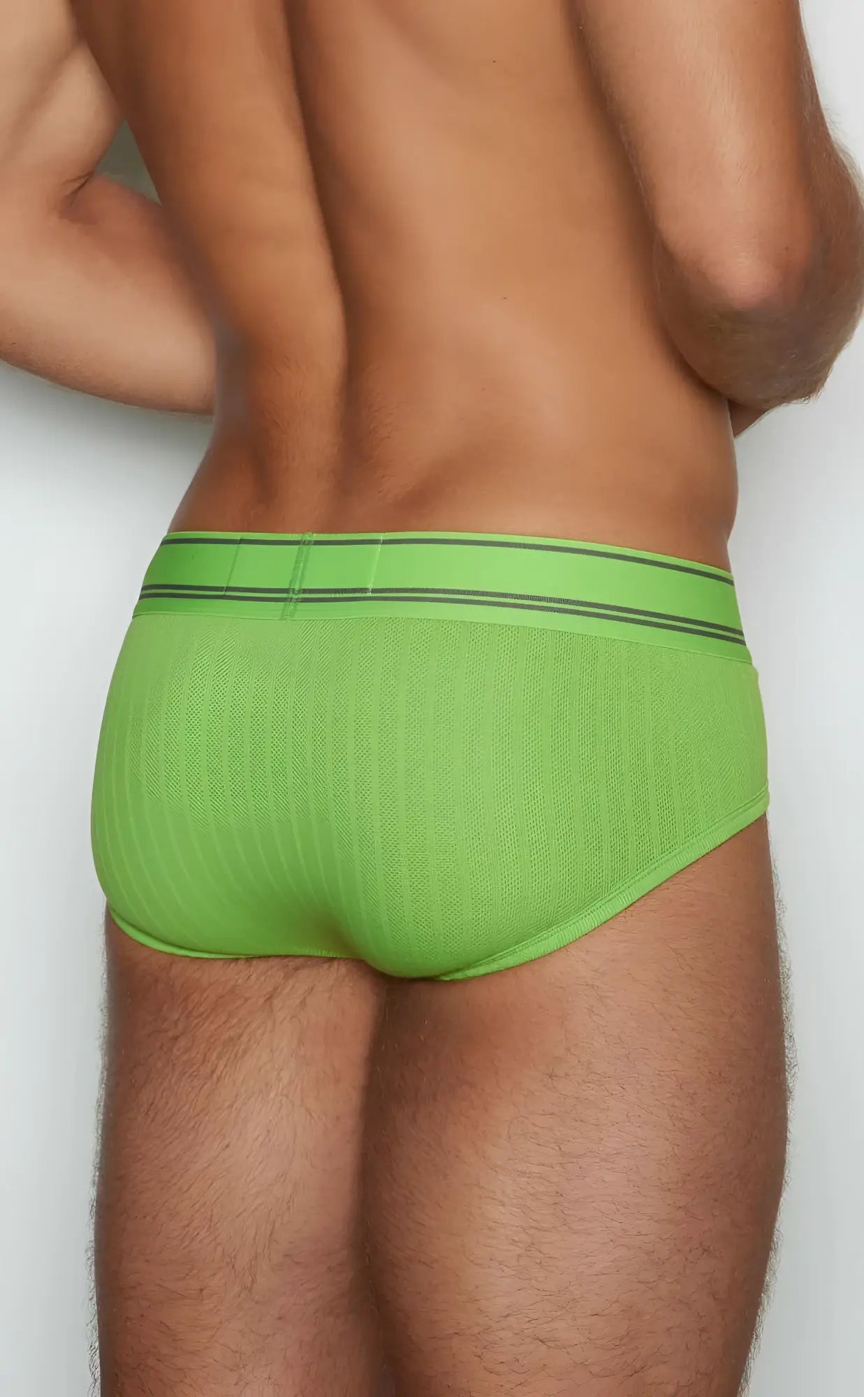Bright lime green ribbed briefs with matching elastic waistband and two thin black stripes c-in2 brief 6760-342