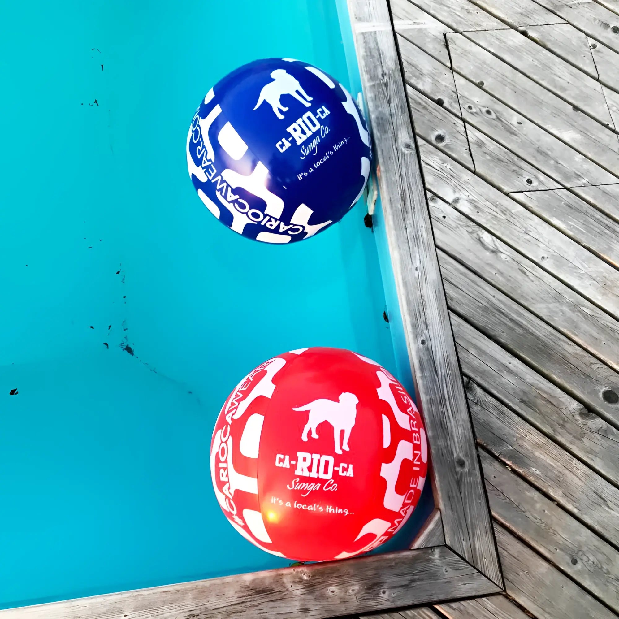 Blue and red ca-rio-ca beach balls 24 inch inflatable with white dog silhouettes for pool and beach fun
