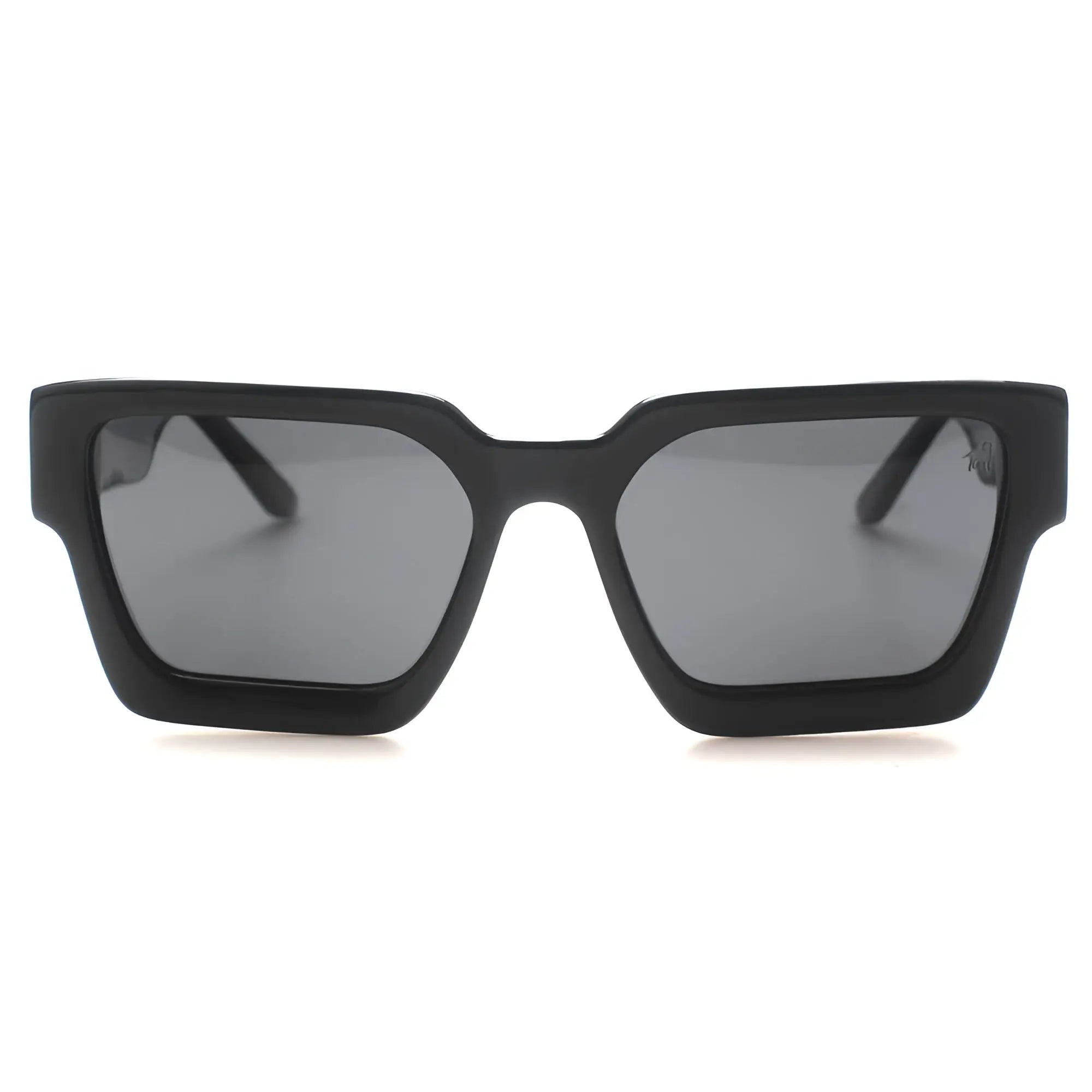 Black rectangular ca-rio-ca leblo sunglasses with dark gray lenses and matte finish frame for stylish sun protection